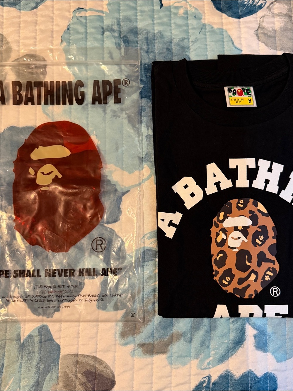 A Bathing Ape Leopard Logo Tee - Black with Brown Camo Ape